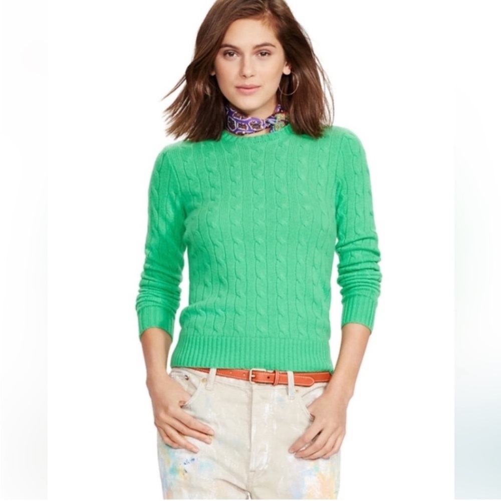RALPH LAUREN Black Label Cashmere Sweater Green Cable Knit Pullover Spearmint